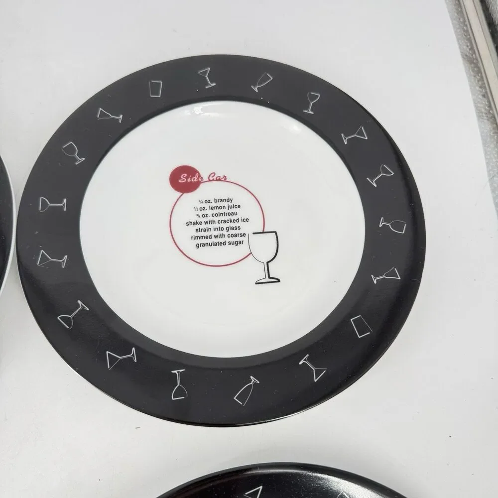 Pottery Barn Retro Bar Mixed Drinks 8 1/8” Dessert Salad Plates Set of 6